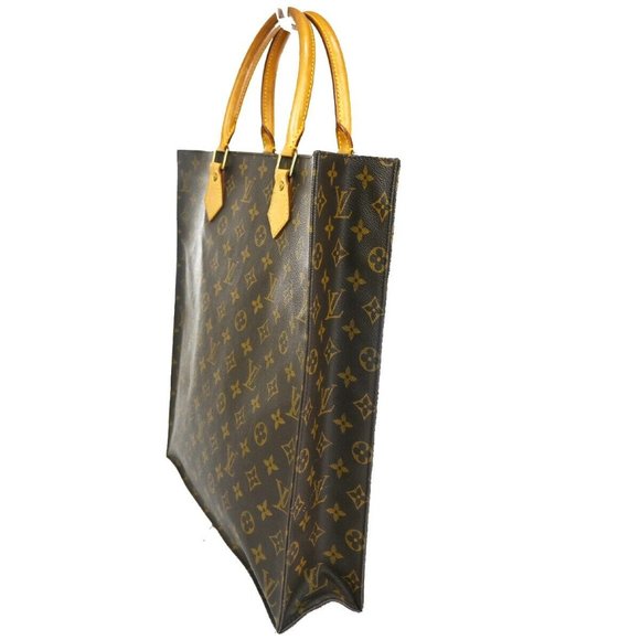 LOUIS VUITTON Logo Sac Plat Hand Tote Bag Monogram Leather Brown M51140 30YB776 - Picture 5 of 14